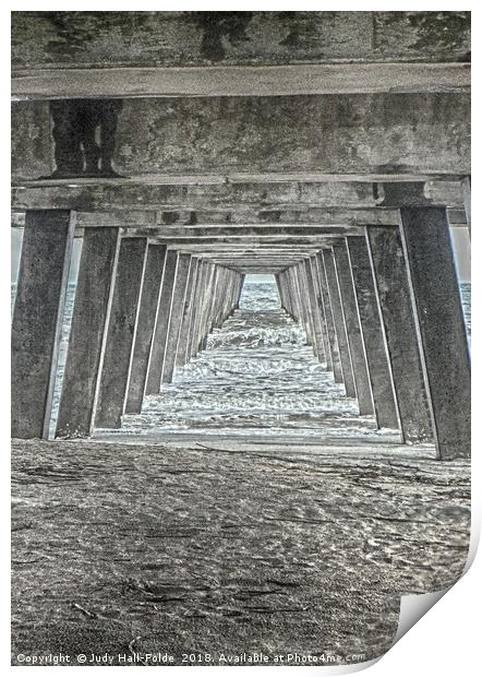 Under the Tybee Island Pier Print by Judy Hall-Folde