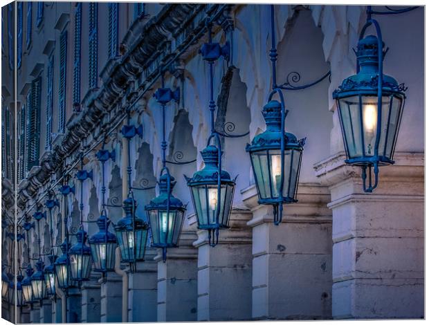 Arches and Lamps in Greece Canvas Print by Darryl Brooks