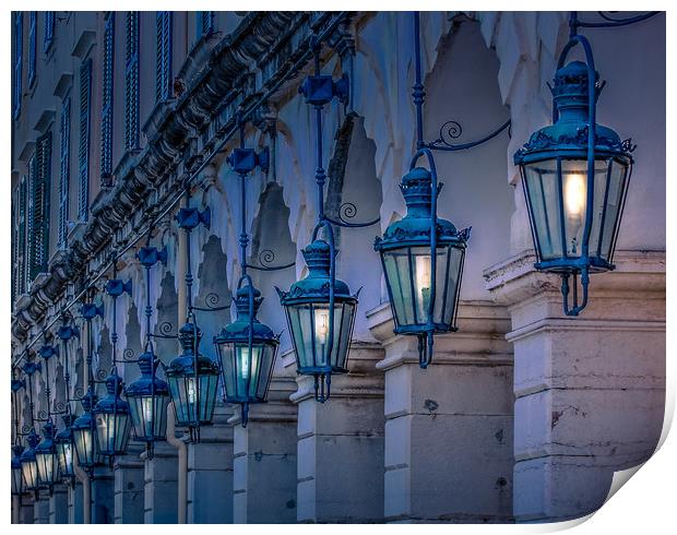 Arches and Lamps in Greece Print by Darryl Brooks