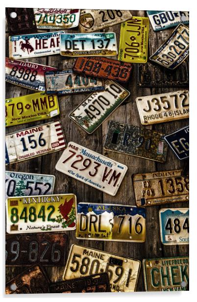 License Plates on Old Wall Acrylic by Darryl Brooks