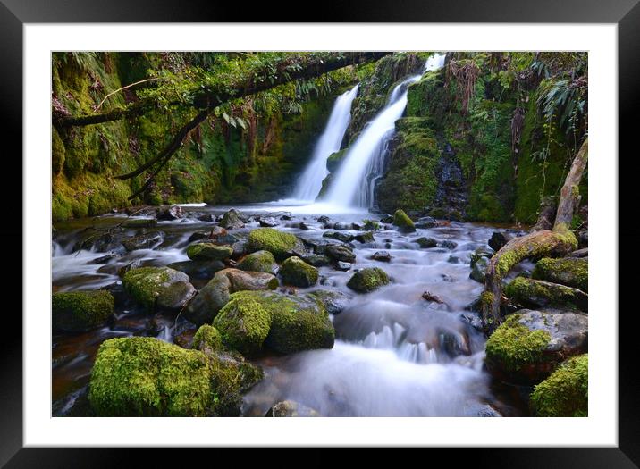 Venford double waterfall Framed Mounted Print by David Neighbour