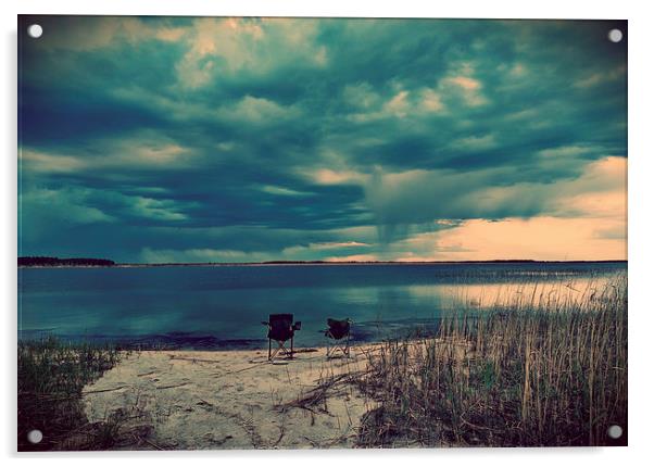 Thunderstorm on the lake Acrylic by Larisa Siverina
