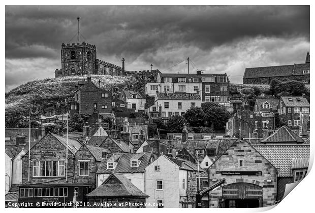 Whitby Roof tops looking towards east cliff Print by David Smith