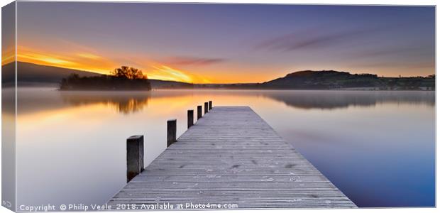 Frost-Kissed Dawn at Llangorse Lake Panoramic. Canvas Print by Philip Veale
