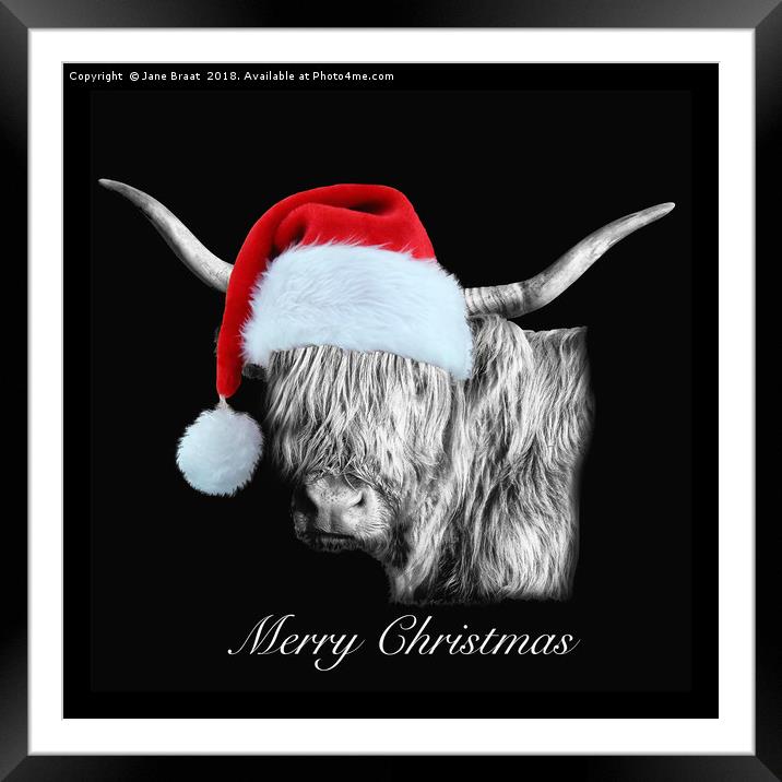 Festive Highland Cow Framed Mounted Print by Jane Braat