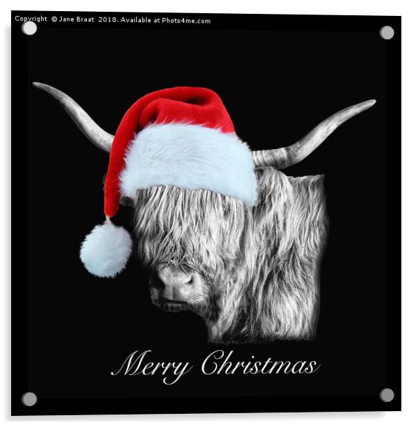 Festive Highland Cow Acrylic by Jane Braat