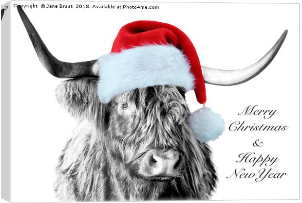 Festive Highland Cow Canvas Print by Jane Braat