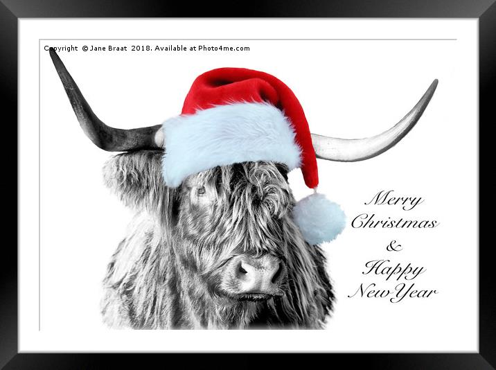 Festive Highland Cow Framed Mounted Print by Jane Braat