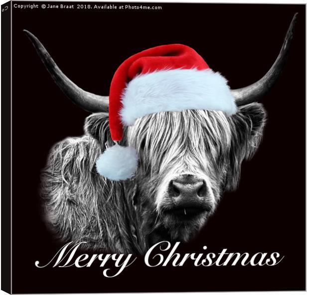 Festive Highland Cow - A Christmas Portrait Canvas Print by Jane Braat