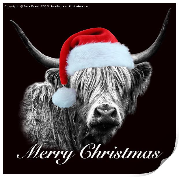 Festive Highland Cow - A Christmas Portrait Print by Jane Braat