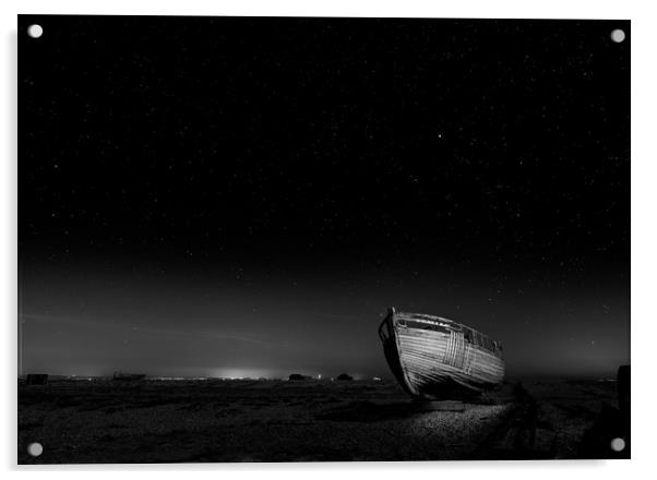 Midnight Boat at dungeness Acrylic by Kia lydia