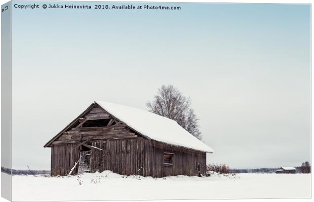 Old Barn Houses On The Snowy Fields Canvas Print by Jukka Heinovirta