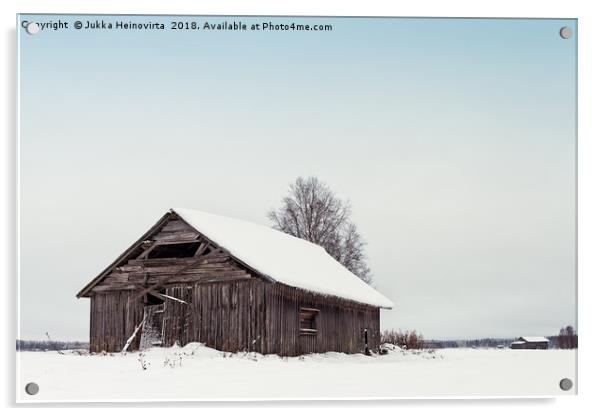 Old Barn Houses On The Snowy Fields Acrylic by Jukka Heinovirta