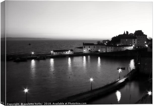 Tenby Harbour. Black + White. Canvas Print by paulette hurley