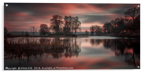 Larbert Loch Sunset Acrylic by Angela H