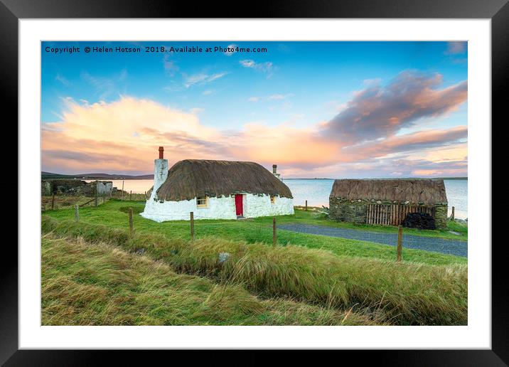 Thatched Cottage on Uist in Scotland Framed Mounted Print by Helen Hotson