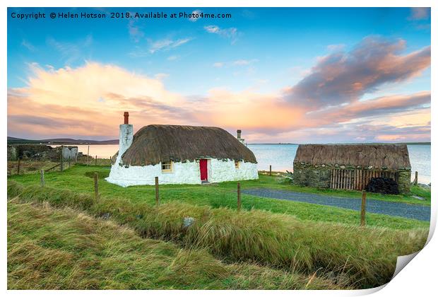 Thatched Cottage on Uist in Scotland Print by Helen Hotson