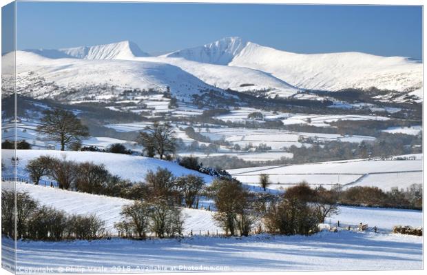 Brecon Beacons Covered in Fresh Snow. Canvas Print by Philip Veale