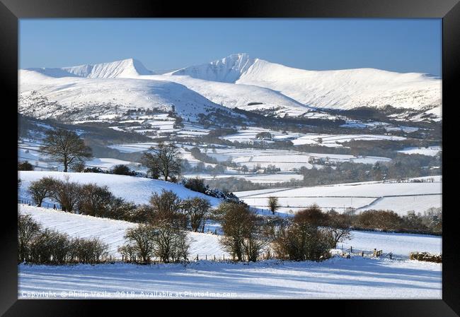 Brecon Beacons Covered in Fresh Snow. Framed Print by Philip Veale