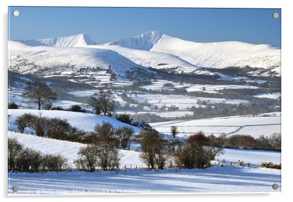 Brecon Beacons Covered in Fresh Snow. Acrylic by Philip Veale