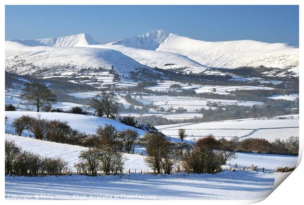 Brecon Beacons Covered in Fresh Snow. Print by Philip Veale