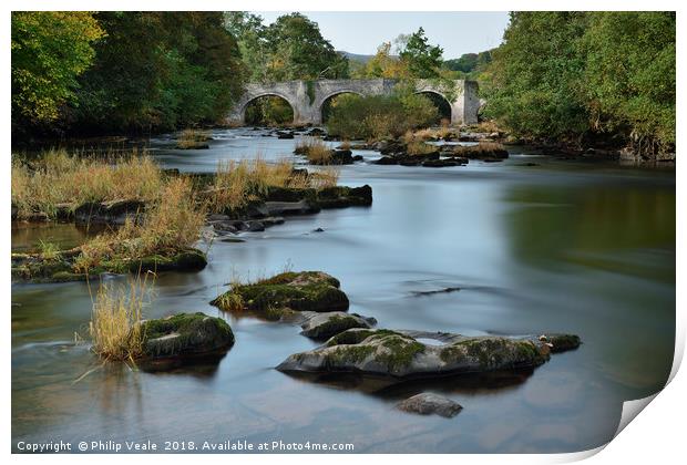 Llangynidr Bridge and River Usk in Early Autumn. Print by Philip Veale
