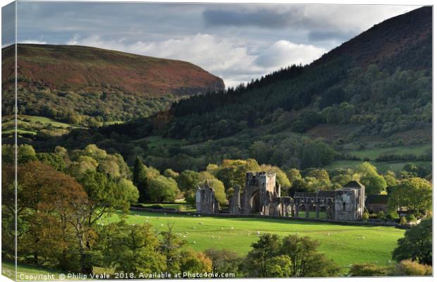 Llanthony Priory as Autumn Arrives. Canvas Print by Philip Veale