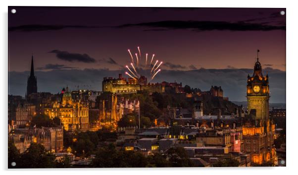 Edinburgh Castle Fireworks Acrylic by Billy Coupar