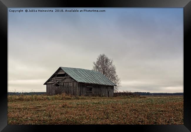 Old Barn House Against The Grey Skies Framed Print by Jukka Heinovirta