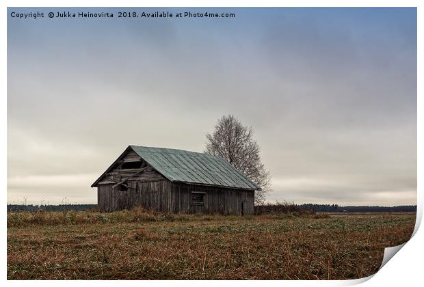 Old Barn House Against The Grey Skies Print by Jukka Heinovirta