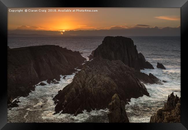 Sunset at Malin Head Seastacks  Framed Print by Ciaran Craig