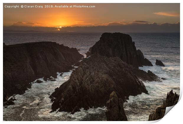 Sunset at Malin Head Seastacks  Print by Ciaran Craig