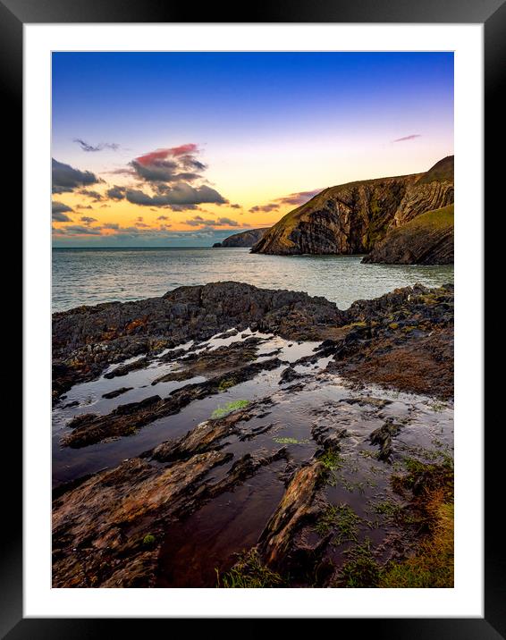 Ceibwr Bay Sunset, Pembrokeshire, Wales, UK Framed Mounted Print by Mark Llewellyn