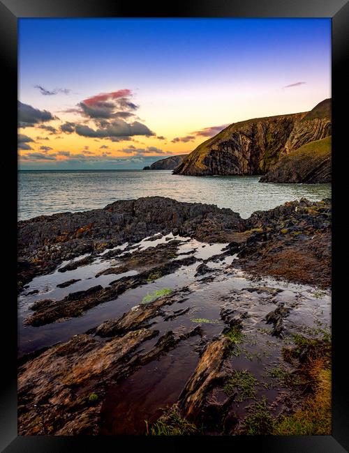 Ceibwr Bay Sunset, Pembrokeshire, Wales, UK Framed Print by Mark Llewellyn