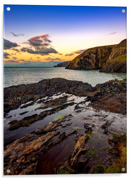 Ceibwr Bay Sunset, Pembrokeshire, Wales, UK Acrylic by Mark Llewellyn