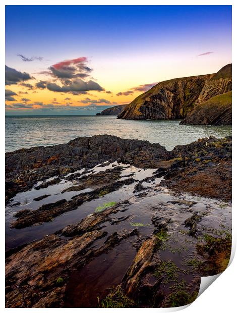 Ceibwr Bay Sunset, Pembrokeshire, Wales, UK Print by Mark Llewellyn