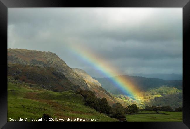 Rainbow over the Coniston Fells Lake District Framed Print by Nick Jenkins