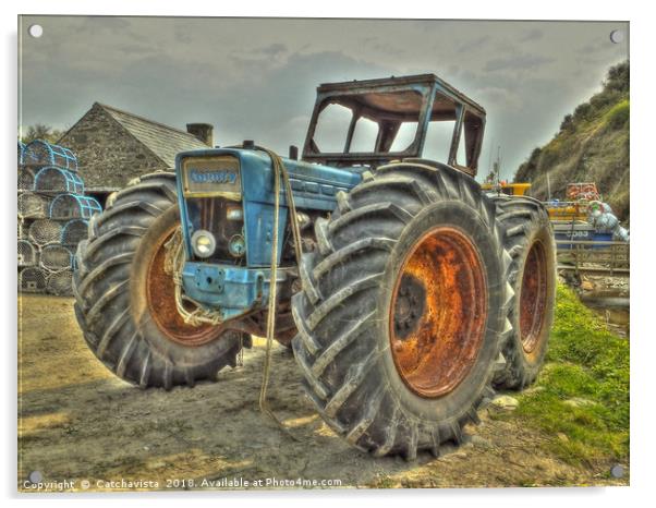 Porth Meudwy Tractor Acrylic by Catchavista 