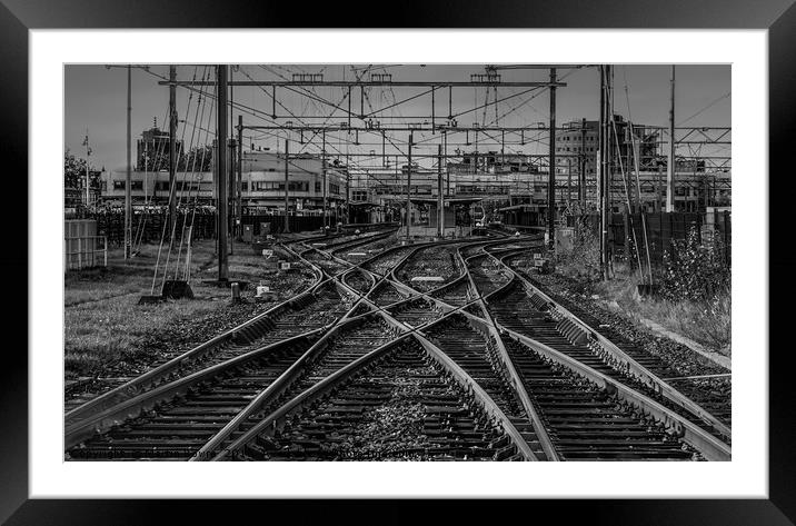 Abstract Black and White of a railway junction Framed Mounted Print by Martin Bowra