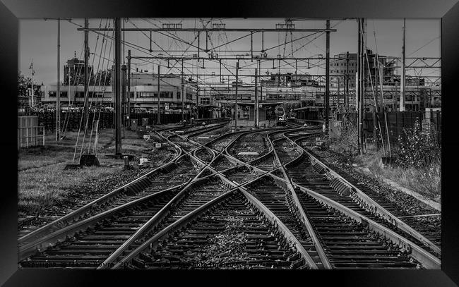 Abstract Black and White of a railway junction Framed Print by Martin Bowra
