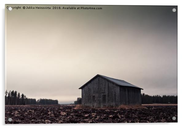 Barn House Under The Dark Autumn Skies Acrylic by Jukka Heinovirta