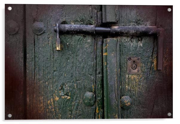 Iron latch on a door Acrylic by Jose Manuel Espigares Garc