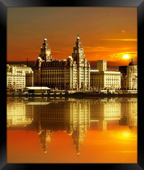 sunset over the graces reflected Framed Print by sue davies