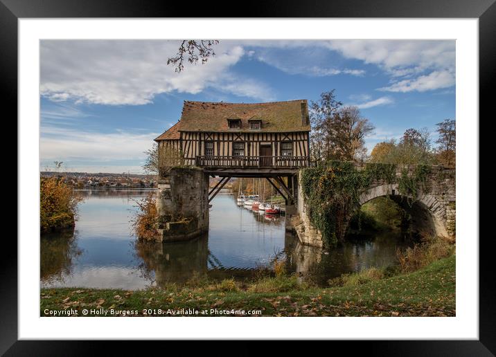 Antique Seine-Spanning Mill, Vernon, France Framed Mounted Print by Holly Burgess
