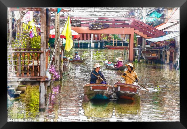 Vendors in boats Framed Print by Kevin Hellon