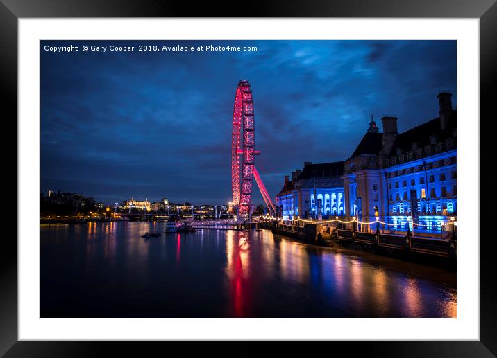London Eye at Night by The Thames Framed Mounted Print by Gary Cooper
