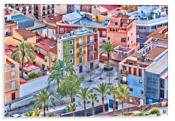 Alicante Coloured Houses Acrylic by Valerie Paterson