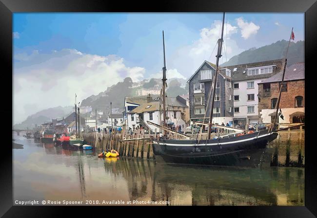 Lugger moored in Looe South East Cornwall Framed Print by Rosie Spooner