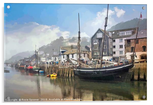 Lugger moored in Looe South East Cornwall Acrylic by Rosie Spooner