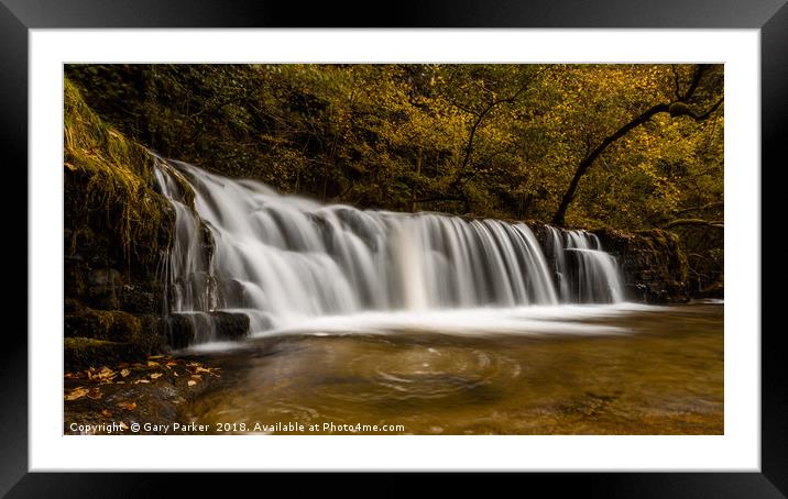 Waterfall with smooth water in the autumn Framed Mounted Print by Gary Parker